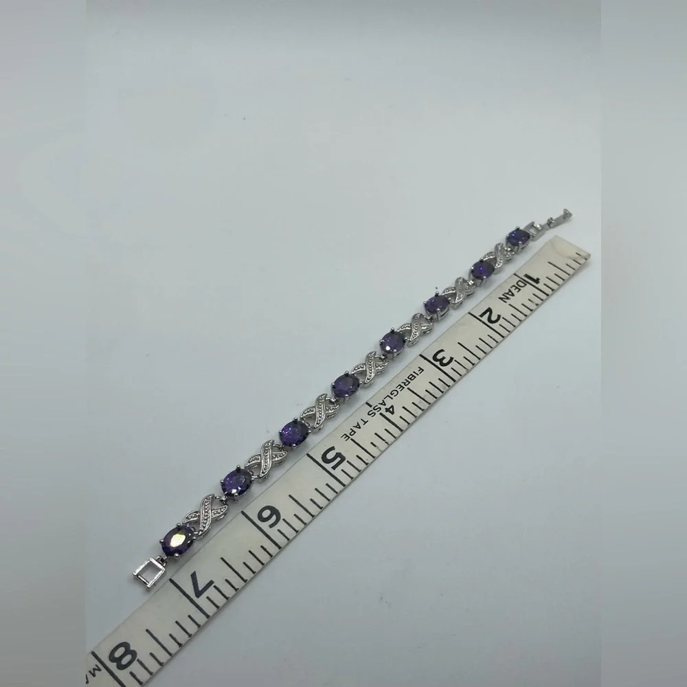 Silver Tone Purple Stone XO Costume Bracelet - 7.2” - Picture 4 of 4